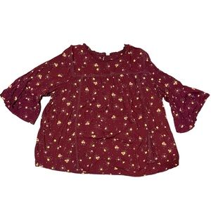 Old Navy blouse Size XXL maroon background w/ yellow and orange floral